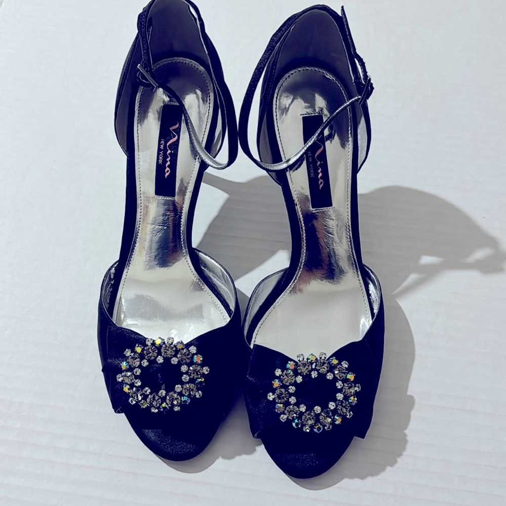 Satin black evening shoes by Nina/New York.
